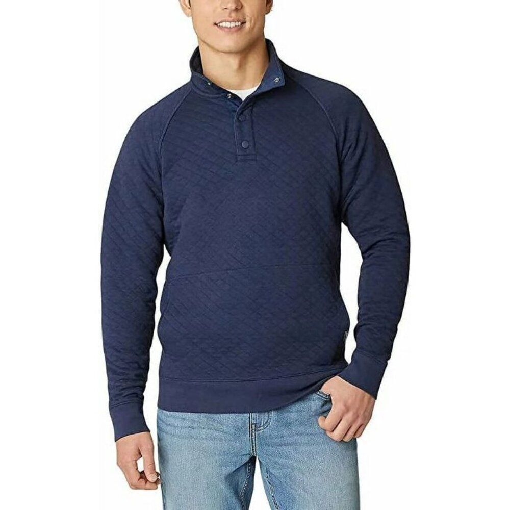 Eddie Bauer Men's Quilted Quarter Snap Pullover Sweater Blue XXL
